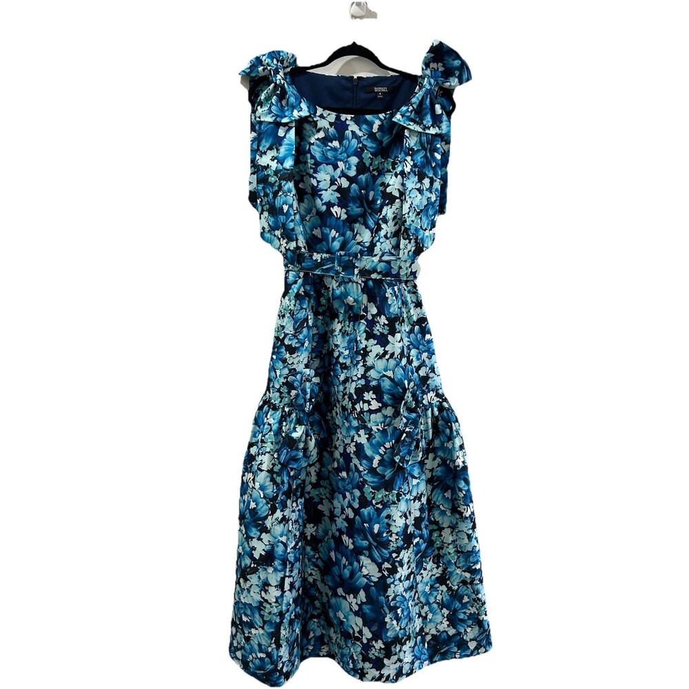 Badgley Mischka Womens Size 4 Blue Floral Maxi Dress Zipper Formal